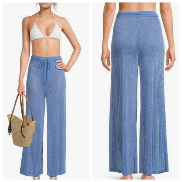 New HUTCH Peri Riviera Metallic Blue Swim Beach Cover-Up Pants NWOT Small - Picture 9 of 14